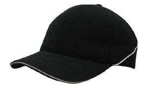 6 Panel BHC Cap Sandwich & Crown Piping - Custom Embroidered - Black With White
