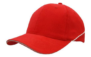 6 Panel BHC Cap Sandwich & Crown Piping - Custom Embroidered - Red With White