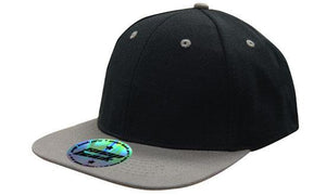 6 Panel Two Tone Flat Peak Cap - Custom Embroidered - Black With Charcoal