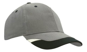 6 Panel BHC Cap with Peak Indent & Print - Custom Embroidered - Charcoal With Black And White