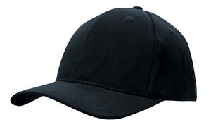 6 Panel Brushed Heavy Cotton Cap with Plastic Strap - Custom Embroidered - Black