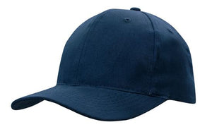6 Panel Brushed Heavy Cotton Cap with Plastic Strap - Custom Embroidered - Navy