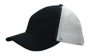 6 Panel Washed Chino Soft Mesh Back Cap - Custom Embroidered - Black And White