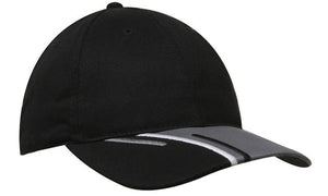 6 Panel Brushed Cotton Cap 3 Colour Peak - Custom Embroidered - Black With White And Charcoal