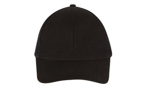 6 Panel Brush Cotton Cap with Mesh Back - Custom Embroidered - Black