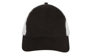 6 Panel Brush Cotton Cap with Mesh Back - Custom Embroidered - Black With Gray