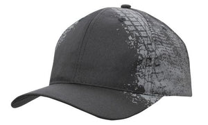 6 Panel BH Sports Twill Cap with Tire Print - Custom Embroidered - Gray With Black