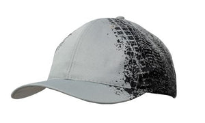 6 Panel BH Sports Twill Cap with Tire Print - Custom Embroidered - Black With Gray
