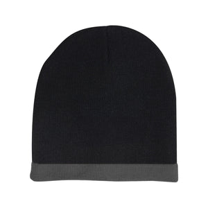 Acrylic 2 Tone Rolled Down Beanie - Custom Embroidered - Black With Charcoal
