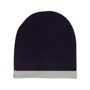 Acrylic 2 Tone Rolled Down Beanie - Custom Embroidered - Navy With White