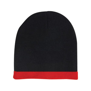 Acrylic 2 Tone Rolled Down Beanie - Custom Embroidered - Black With Red