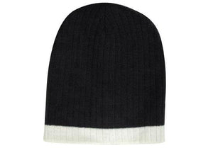 Two Tone Cable Beanie - Custom Embroidered - Black With White