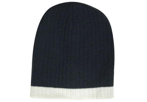 Two Tone Cable Beanie - Custom Embroidered - Navy With White