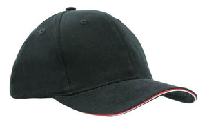 6 Panel HBC Double Sandwich Cap - Custom Embroidered - Black With White And Red