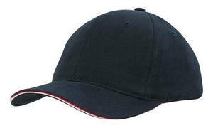 6 Panel HBC Double Sandwich Cap - Custom Embroidered - Navy With Red And White