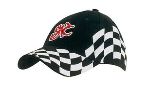 6 Panel HBC Chequered Flag Cap - Custom Embroidered - Black With White