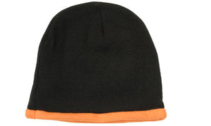 Acrylic-Polar Fleece Lined Beanie - Custom Embroidered - Black With Orange