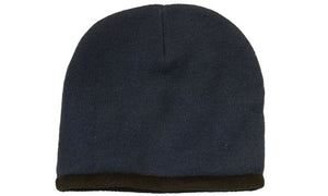 Acrylic-Polar Fleece Lined Beanie - Custom Embroidered - Navy With Black