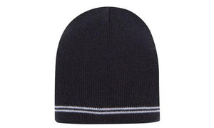Skull Acrylic Beanie with - Stripes - Custom Embroidered - Navy With White