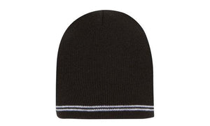 Skull Acrylic Beanie with - Stripes - Custom Embroidered - Black With White