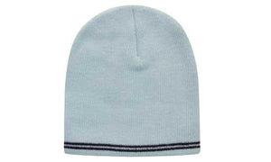 Skull Acrylic Beanie with - Stripes - Custom Embroidered - Powder Blue With Navy