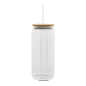 20 Oz. Ribbed Glass Can with Bamboo Lid
