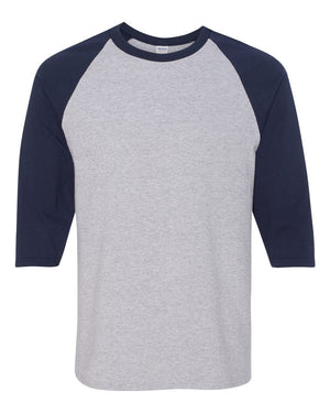 Gildan Adult Heavy Cotton™ Three-Quarter Raglan Sleeve T-Shirt - Sport Grey/ Navy