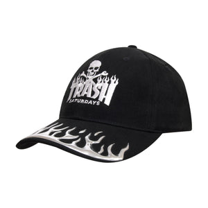 6 Panel BHC Cap Liquid Metal Flames On Peak - Custom Embroidered - Black