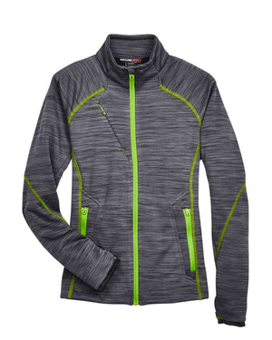 North End Ladies' Flux Mélange Bonded Fleece Jacket - Carbon/ Acid Green