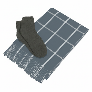 Charleston Throw & Fuzzy Socks Set - Charcoal With White/Gray