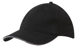 Best Value Cotton Sports Cap with Sandwich Brim - Black With White
