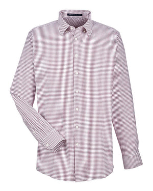 Devon & Jones CrownLux Performance® Men's Micro Windowpane Woven Shirt - Burgundy/ White