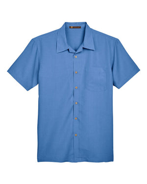 Harriton Men's Barbados Textured Camp Shirt - Pool Blue