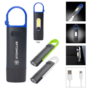 Rechargeable Carabiner COB Flashlight - Black With Lime