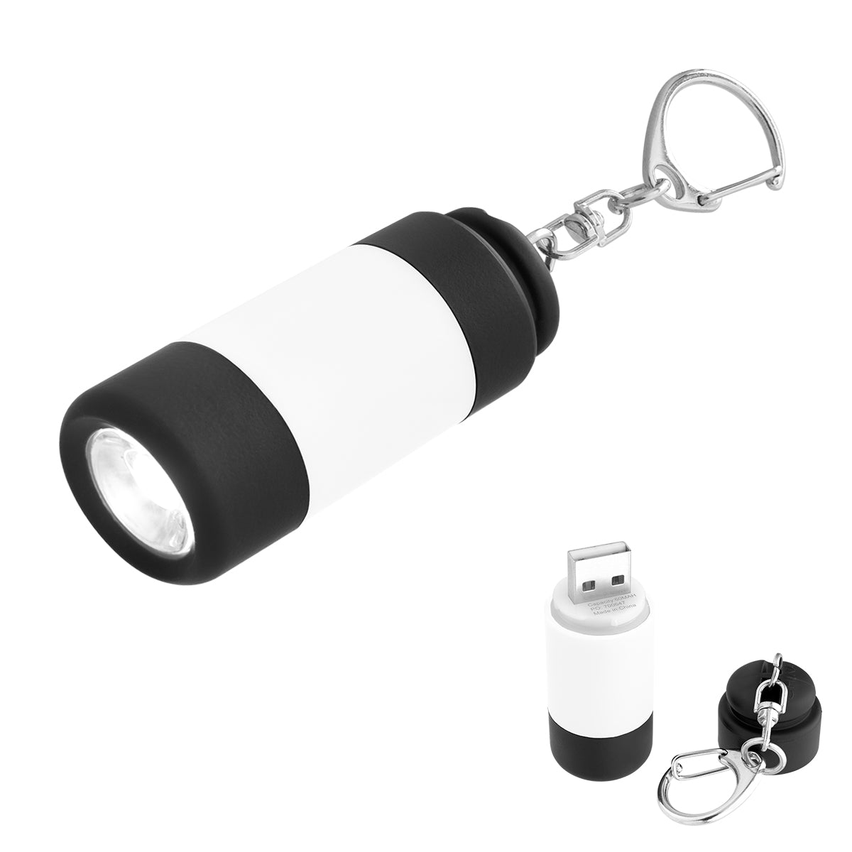 Rechargeable LED Light Key Chain - White With Black