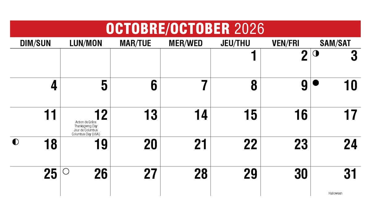 Scenes of Canada French English 2026 Promotional Desk Calendar