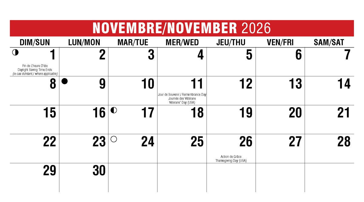 Scenes of Canada French English 2026 Promotional Desk Calendar