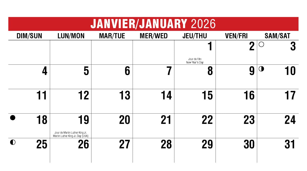 Scenes of Canada French English 2026 Promotional Desk Calendar