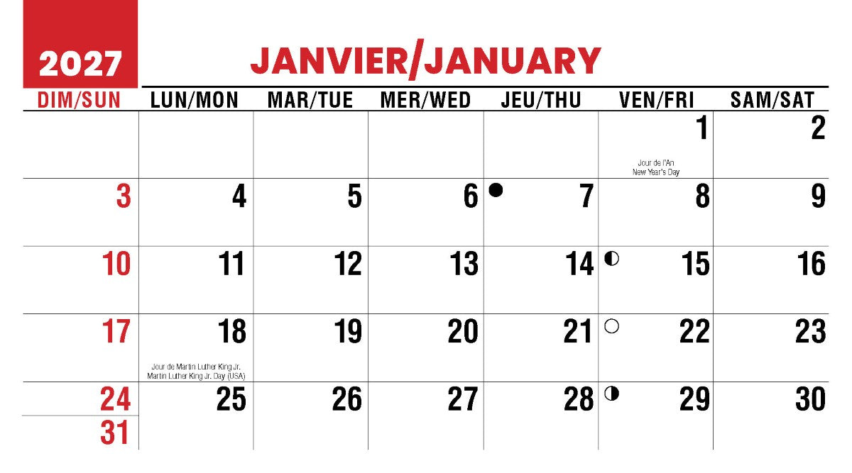 Scenes of Canada French English 2027 Promotional Desk Calendar