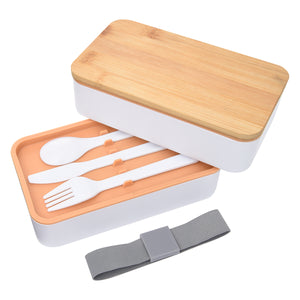 Stackable Bento Lunch Set - White With Gray