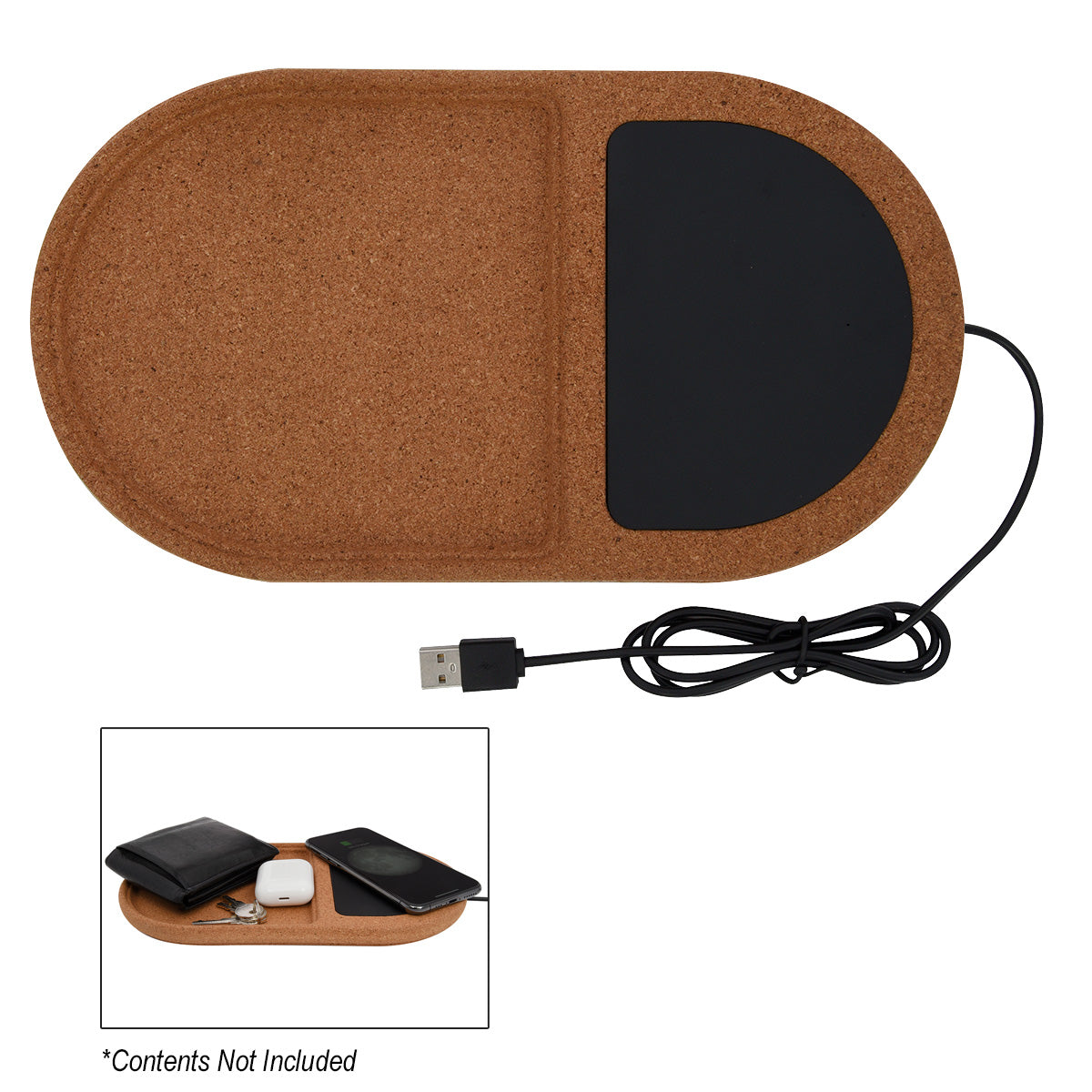 Cork Wireless Charging Pad Desktop Organizer - Black