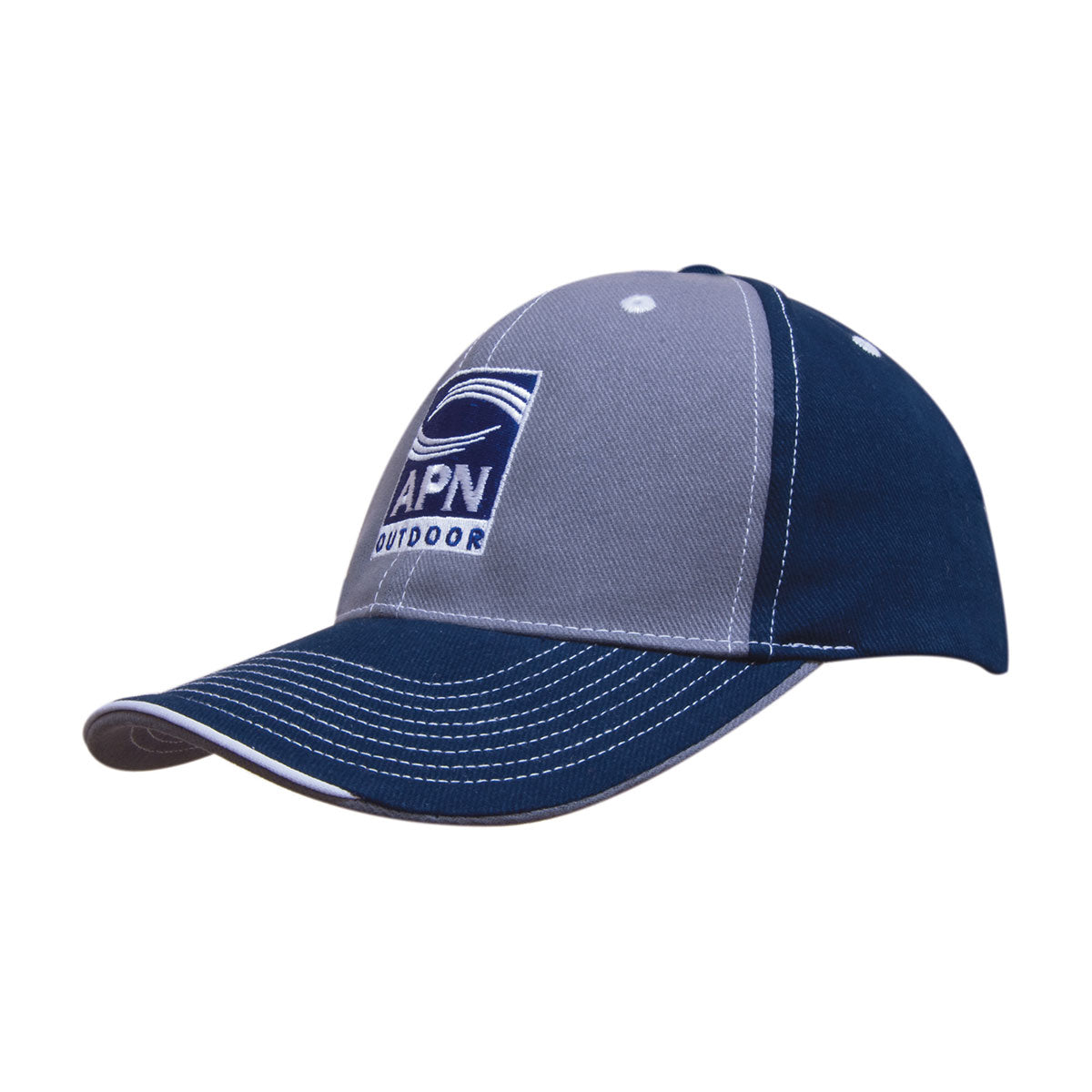 6 Panel BHC 2 Tone Cap with Sandwich Lip - Custom Embroidered - Navy With Charcoal And White
