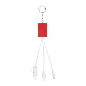 Multi-Charging Cable USB Hub Keyring - Red With White