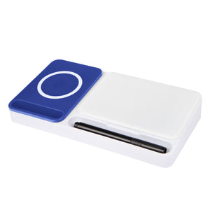 Desk Organizer With Wireless Charger & Dry Erase Board - White With Blue