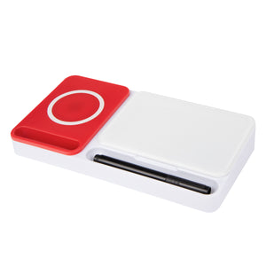 Desk Organizer With Wireless Charger & Dry Erase Board - White With Red