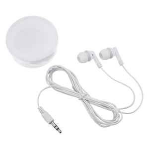 Earbuds In Round Plastic Case - White
