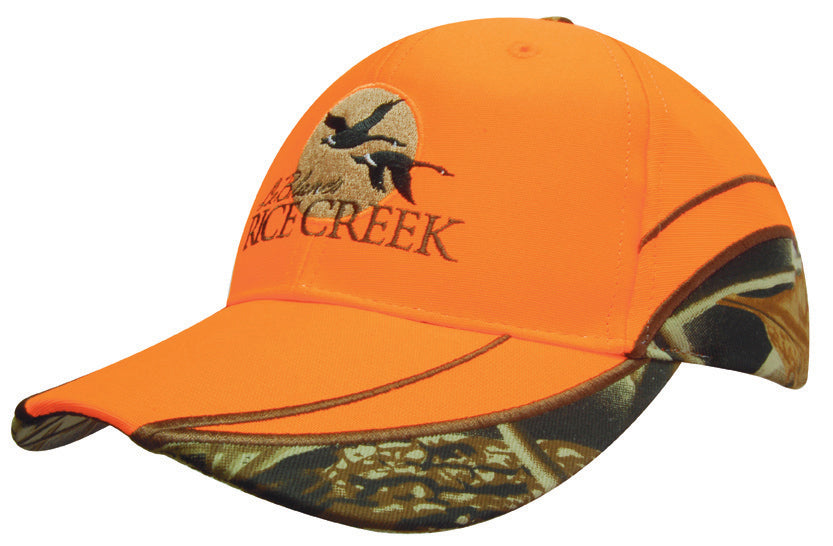 6 Panel Luminescent Cap with Camo Inserts - Custom Embroidered - Orange