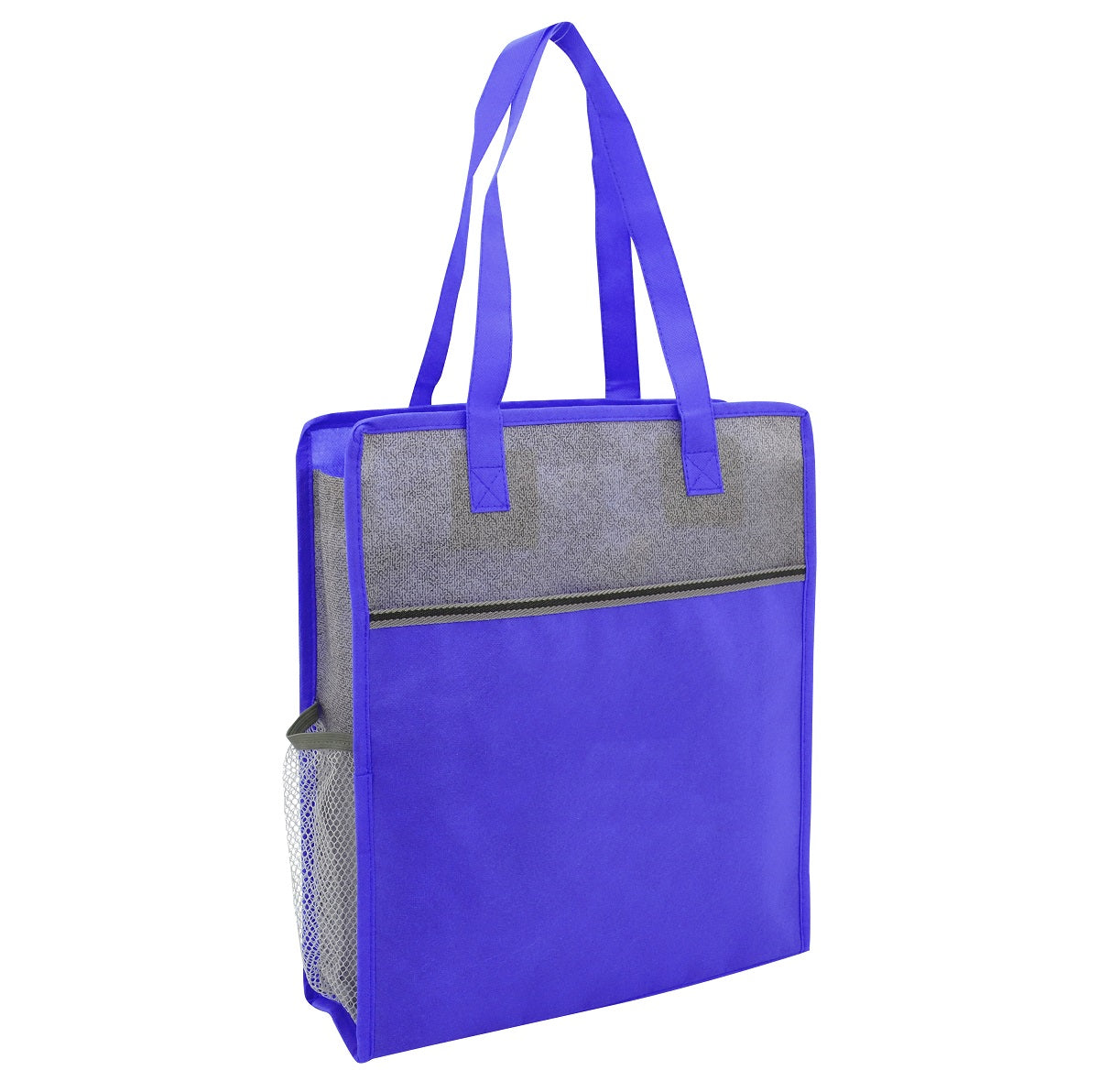 Color Basics Heathered Non-Woven Tote Bag - Royal Blue With Gray