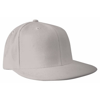 NU-FIT® "Flat" peak acrylic/spandex serge fitted cap - Custom Embroidered - White