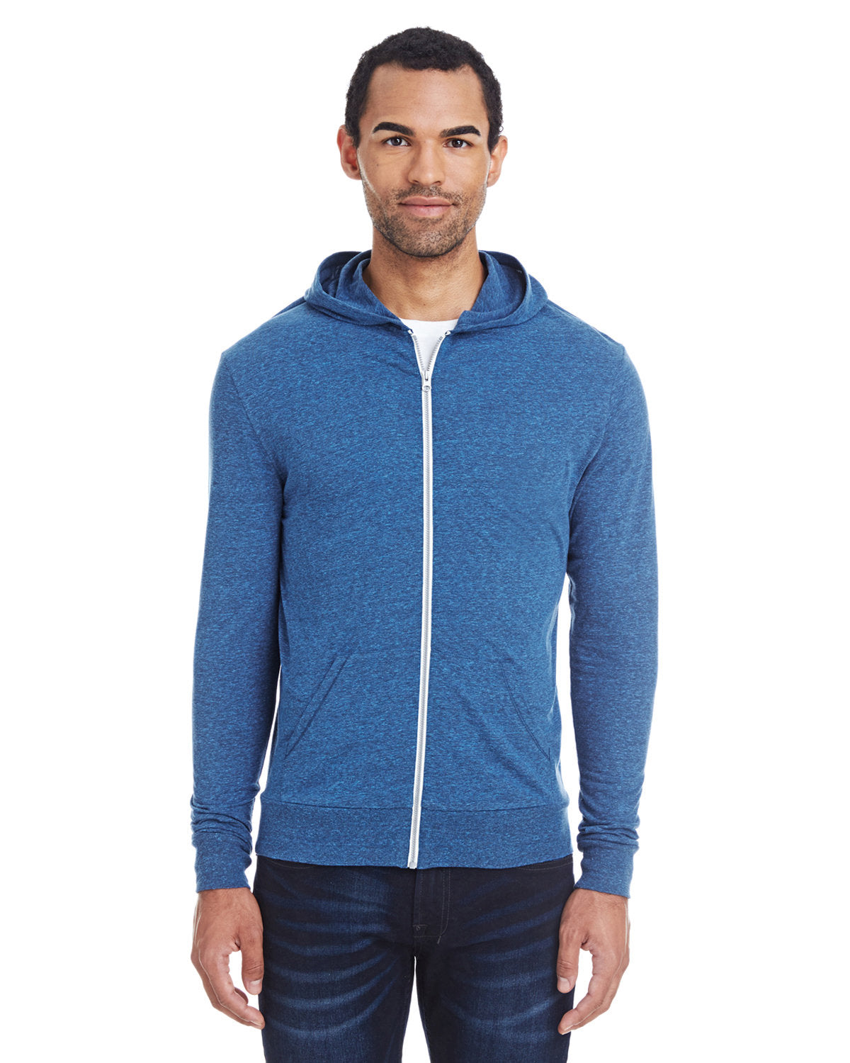 Threadfast Unisex Triblend Full-Zip Light Hoodie - Front
